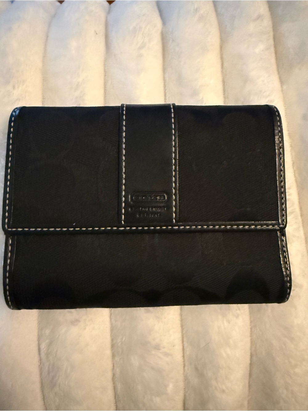 Coach Black Canvas and Leather Tri-Fold Wallet